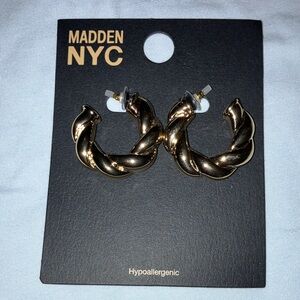 Madden NYC Gold Chubby Twisted Hoop Earrings Pierced New
